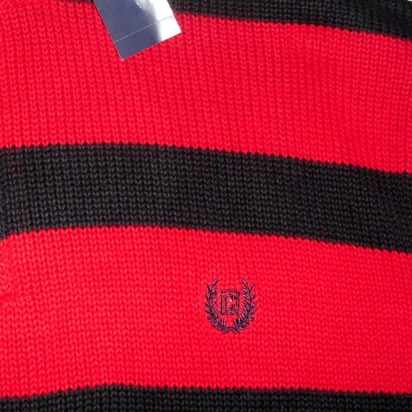 Chaps $70 Mens Red Navy Blue Striped 1/4 Zip Collared Sweater sz. XL New - Picture 2 of 6